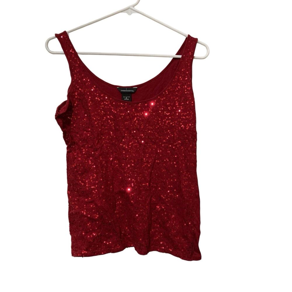 Moda International Womens Size Small Dark‎ Red Sequin Accented Tank Top